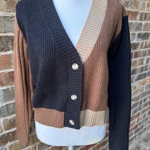Color block, black and brown cardigan